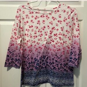 Appleseed's Pink and Blue Floral Long Sleeve Tee
